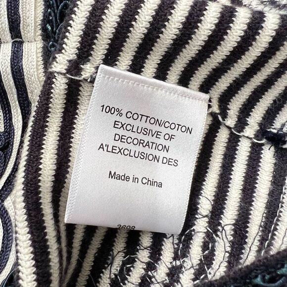 Tory Burch Knit Dress or Tunic V-Neck Long-Sleeve Black & White Striped Embroide - Picture 5 of 12